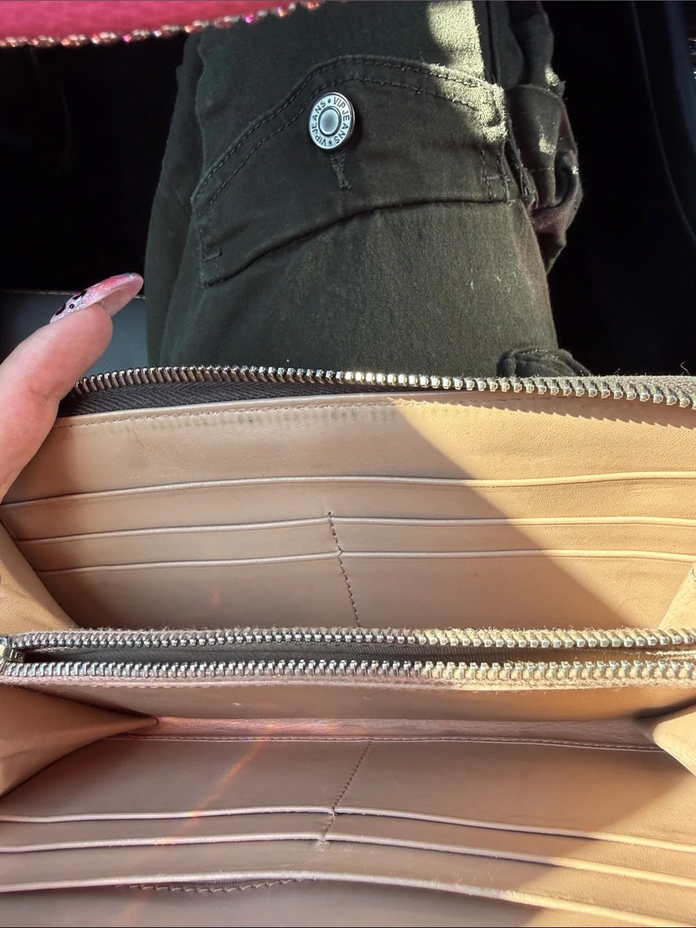 Prada Brown Leather Studded Zip Around Wallet with Silver Hardware